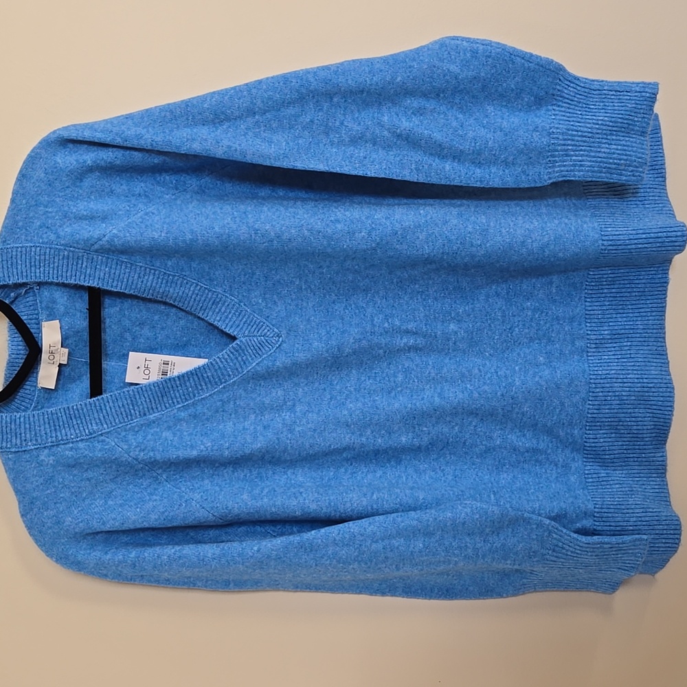 NWT LOFT Ice Blue V-Neck Sweater L